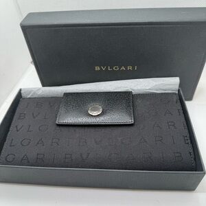 Bvlgari Black Canvas & Leather Long Wallet in Box